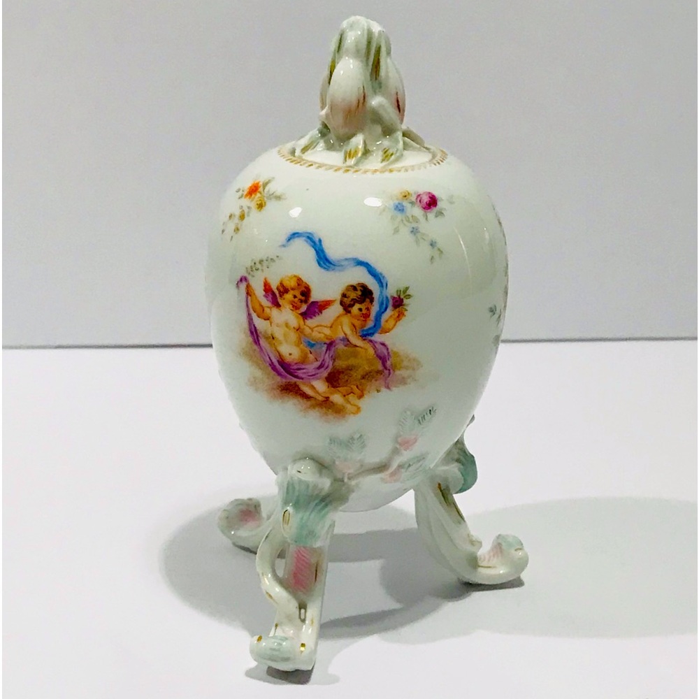 Antique KPM Berlin Porcelain Egg Tea Caddy or Jar Hand Painted 1832-1840